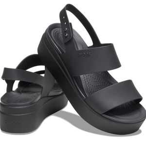 CROCS Black Platform Sandals with Adjustable Straps - Size 8